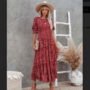 VICI Lilliana Smocked Printed Maxi Dress